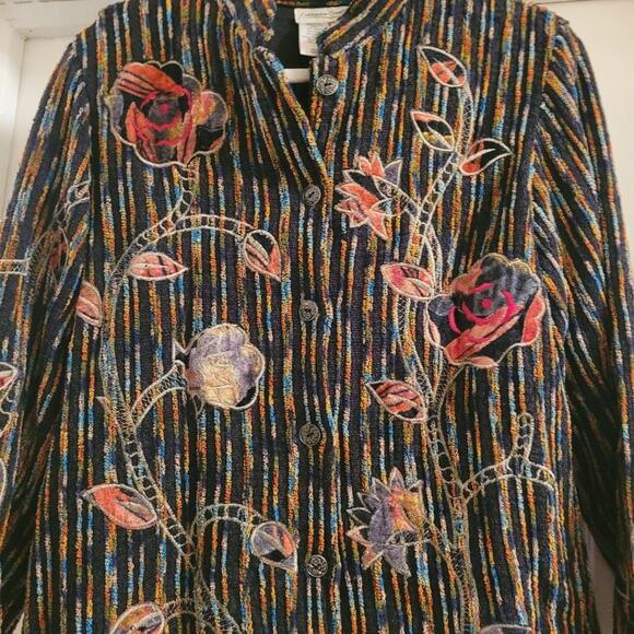 Vtg Floral Embroidered Cardigan Velvet Jacket Multicolored Textured Whimsigoth - Picture 2 of 9